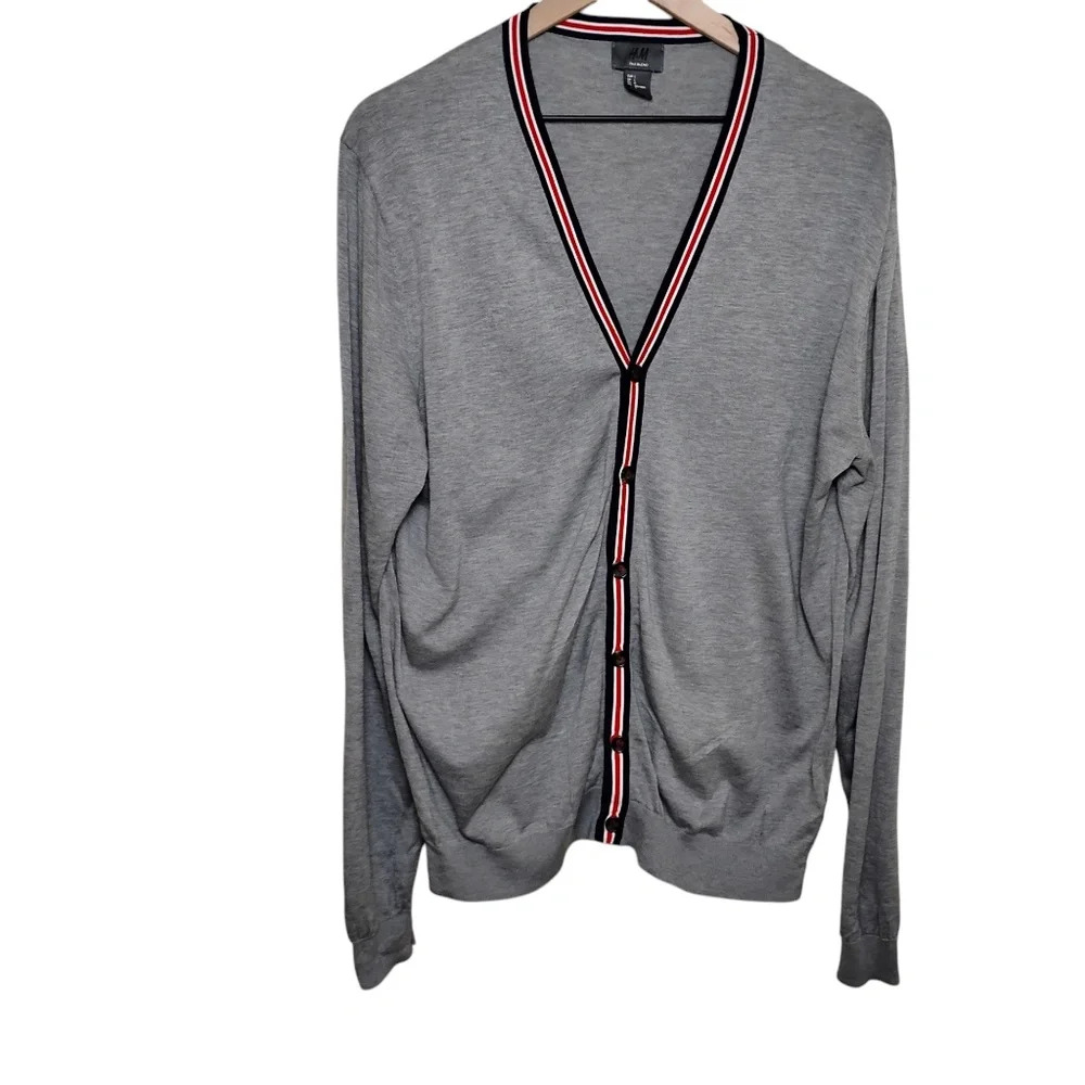 H&M Gray Button Up Silk Blend Cardigan, Large